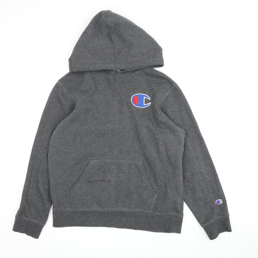 Additional front view of Champion unisex grey hoodie l pullover logo casual