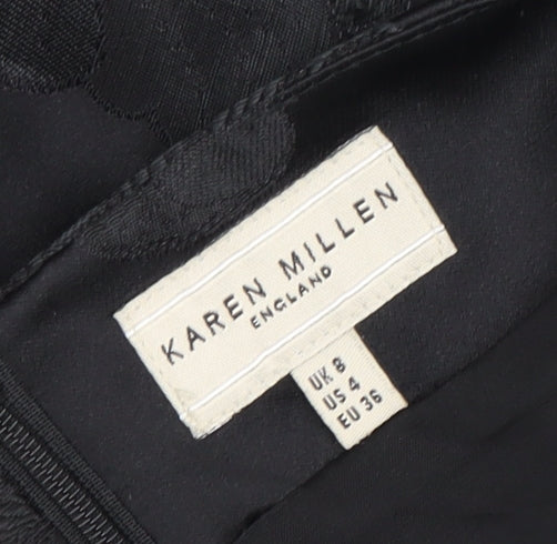 Karen Millen Black Pencil Skirt, Size 8, Floral