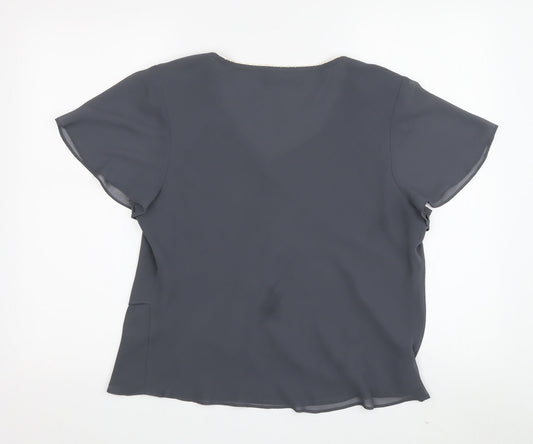 Jacques Vert Women's Grey Embroidered Floral Top, Size 12