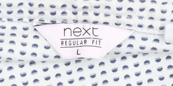 Next Men's Blue Geometric Polo Shirt L Casual Regular Fit