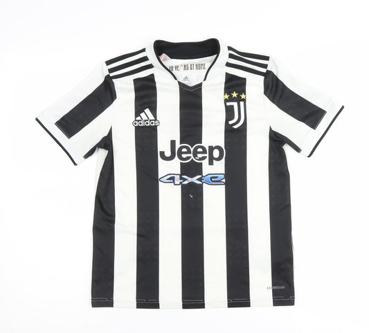 Additional front view of Adidas boys’ 11-12 black white jersey football striped top