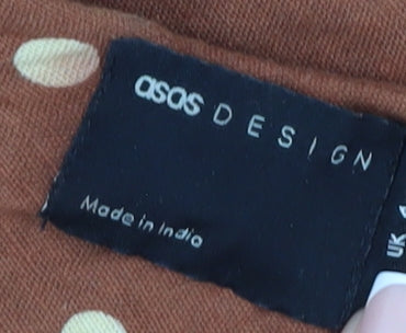 Brand and care label for ASOS Design Women's Brown Polka Dot Slip Dress, size 4