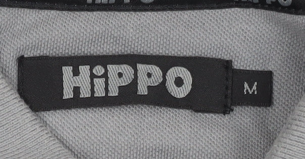 Hippo Men's Grey Polo Shirt M Solid Collared