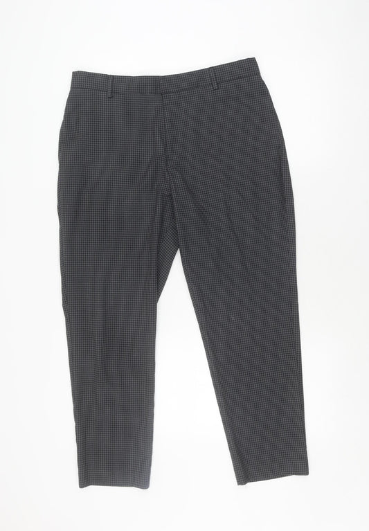 New Look Men's Black Check Trousers, Size L