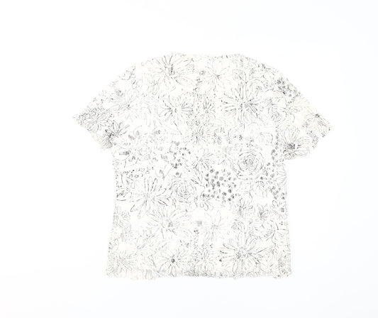 Berkertex Women's White Floral V-Neck T-Shirt Size 14