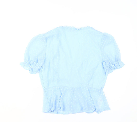 Quiz Women's Blue Cropped Blouse Size 12 Puff Sleeve