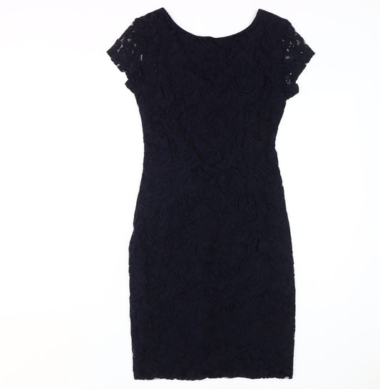 Additional front view of Roman Women's Black Lace Bodycon Dress, size 10