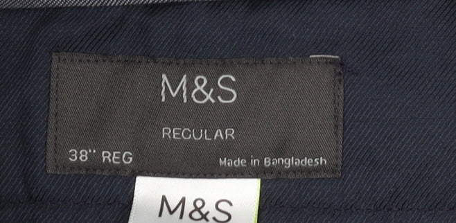 Marks and Spencer Men's Black Regular Fit Trousers, Size 38