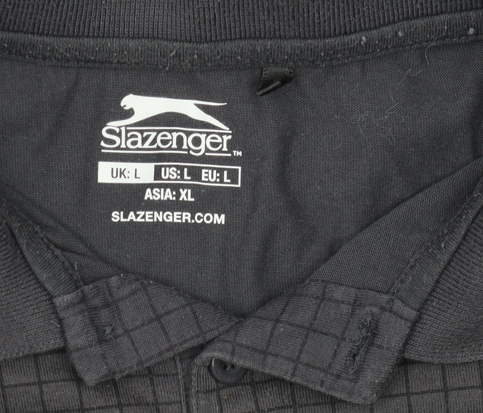 Slazenger Men's Black Check Polo Shirt L