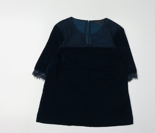 Womens UK Size 12 Betty Jackson Black Blue Tunic Blouse