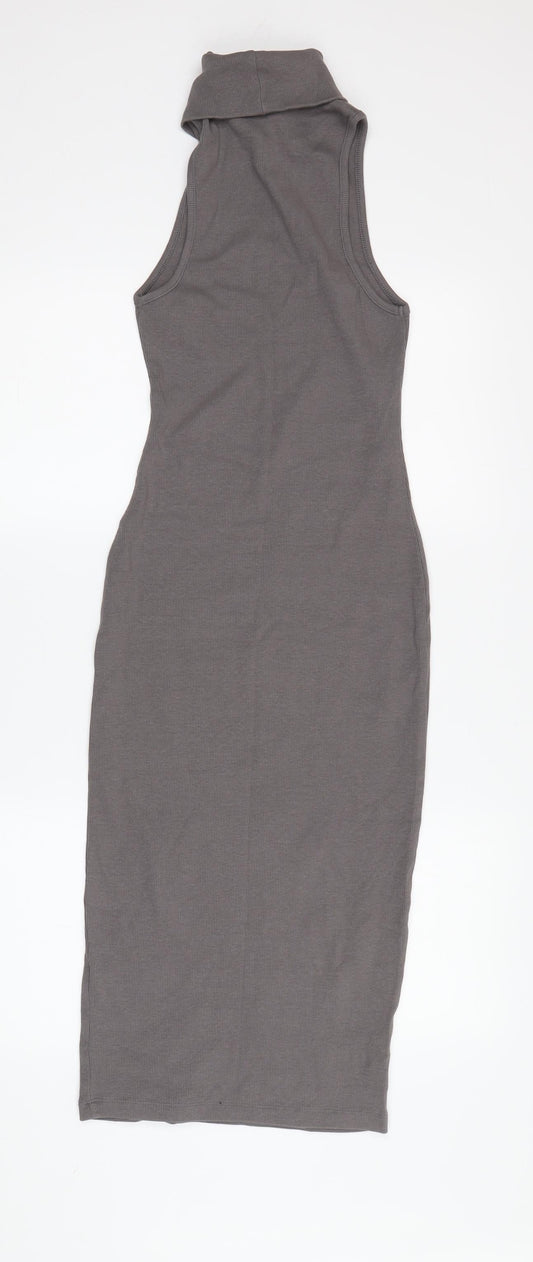 Zara Women's Grey Cowl Neck Sleeveless Midi Sheath Dress