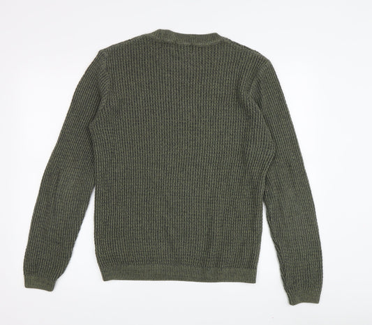 Topman Men's Green Pullover Jumper S Waffle-Knit