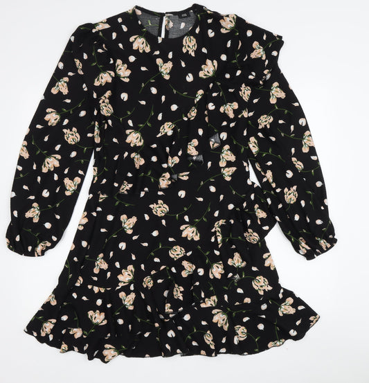 River Island Women's Black Floral Ruffle Dress - Size 12