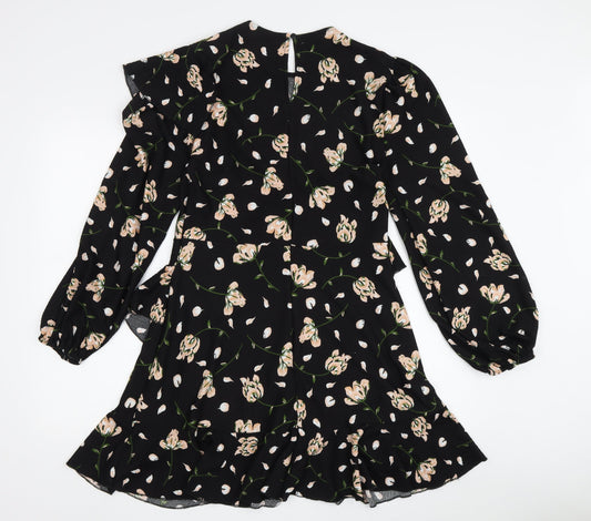 River Island Women's Black Floral Ruffle Dress - Size 12