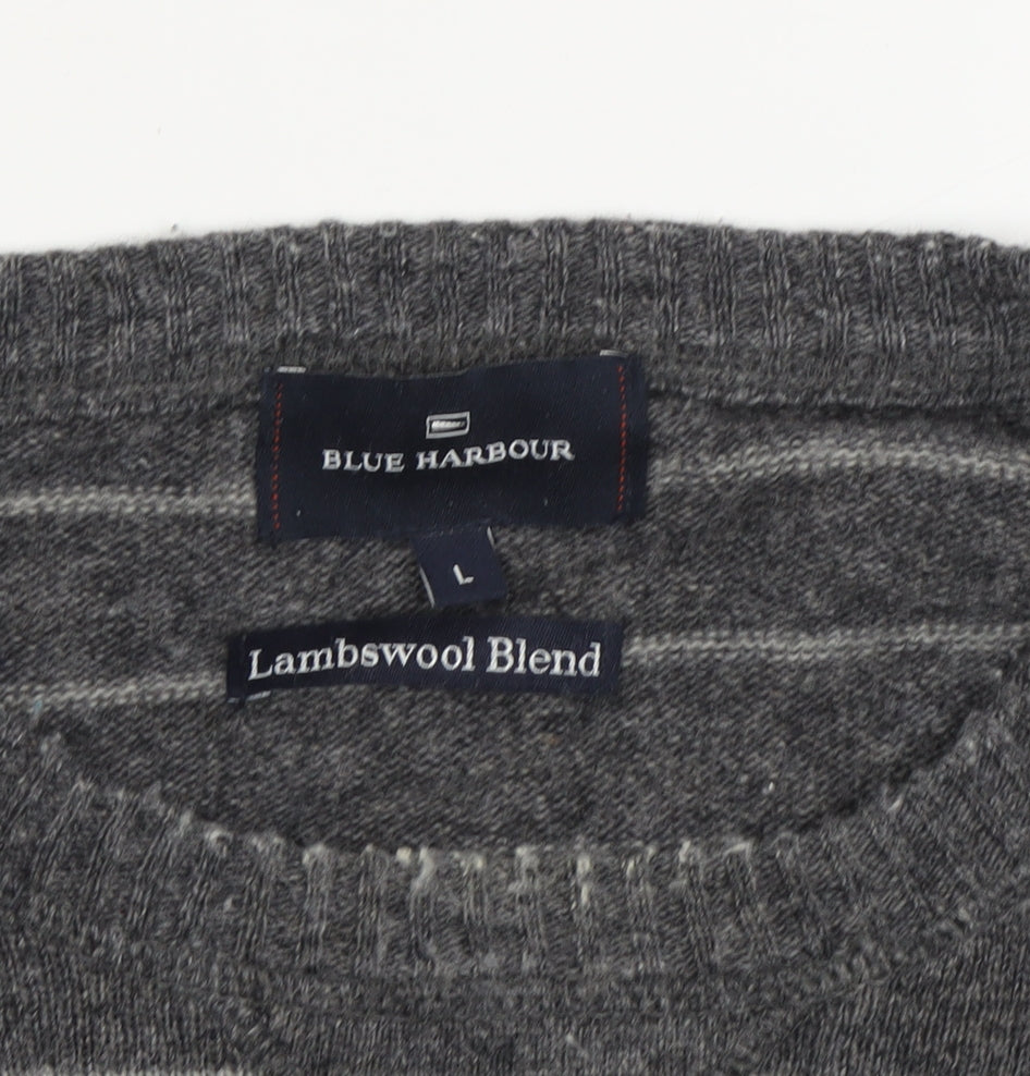 Blue Harbour Men's Grey L Wool Blend Striped Pullover