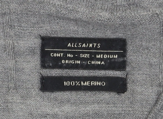 AllSaints Men's Grey Wool Pullover Jumper, Medium
