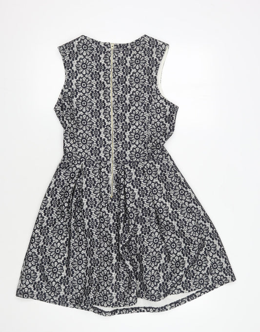 Warehouse Womens Black A-Line Floral Dress, Size 10