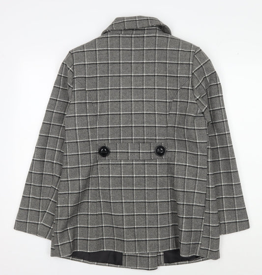 Classic Grey Check Wool Blend Pea Coat Women Size 12