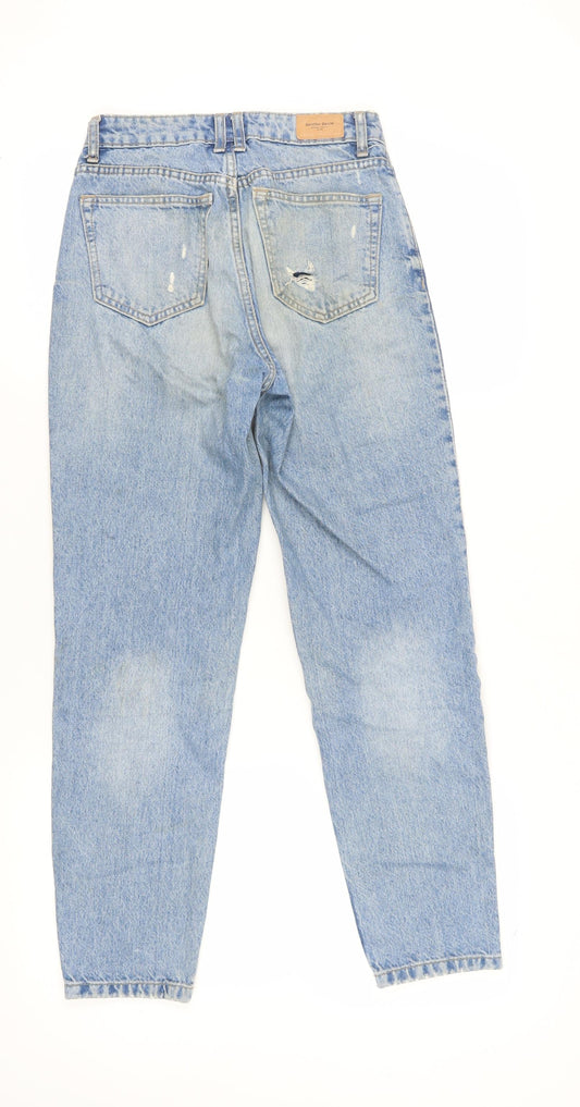 Bershka Women's Blue Mom Jeans Size 6 Distressed