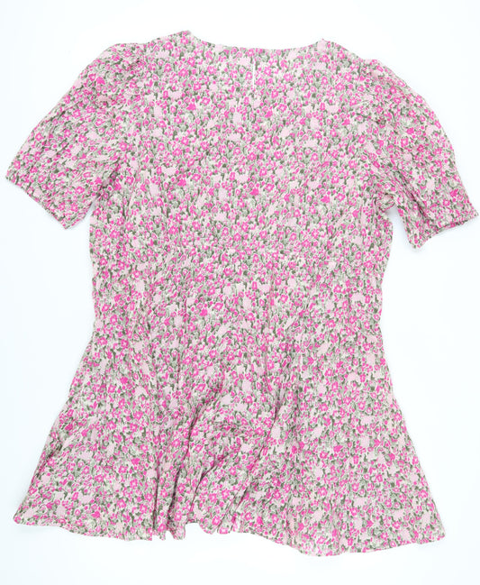 Marks and Spencer Womens Pink Floral Cotton Dress Size 24