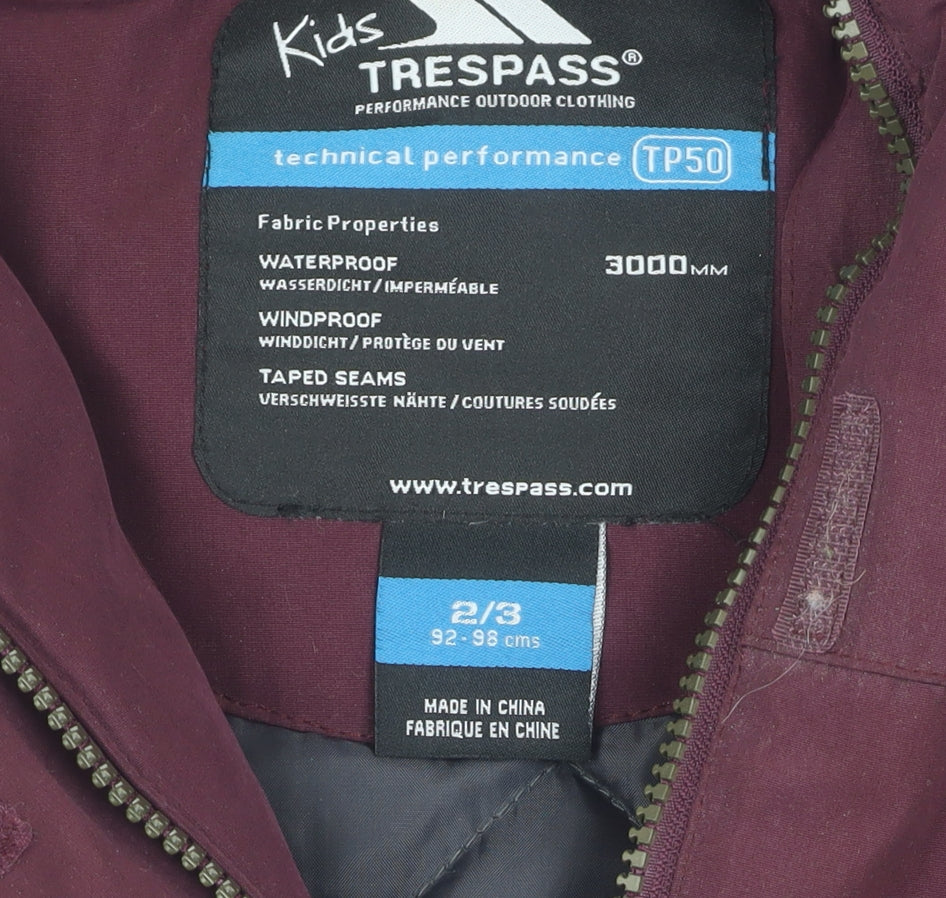 Trespass Girls Purple Parka Coat 2-3 Years Waterproof