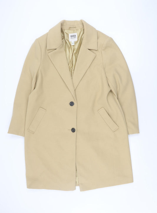 Womens UK Size 14 River Island Beige Overcoat