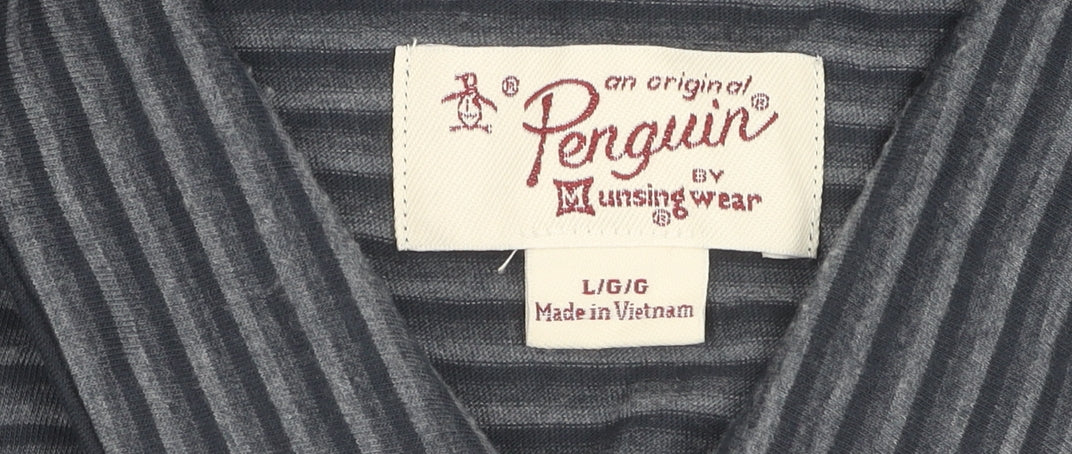 Original Penguin Men's Grey Striped Polo Shirt L