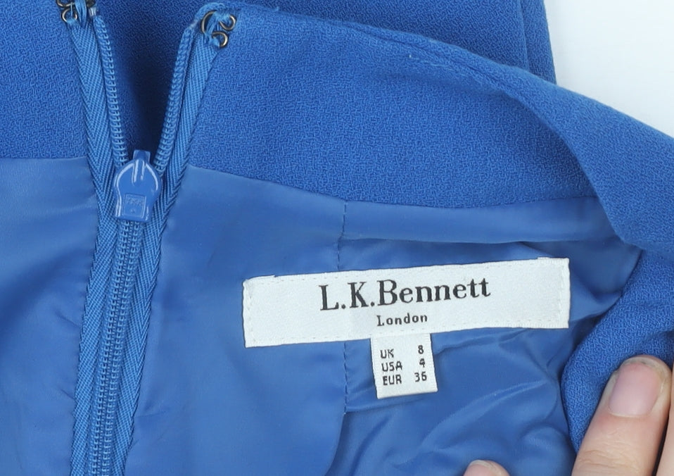 L.K. Bennett Blue Sheath Dress, UK 8, V-Neck, Womens
