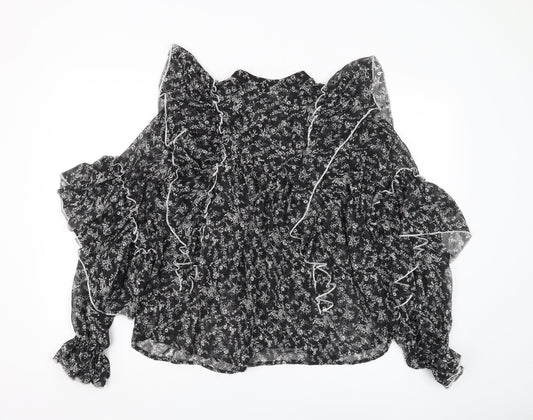 Miss Selfridge Women's Black Floral Chiffon Blouse Size 8