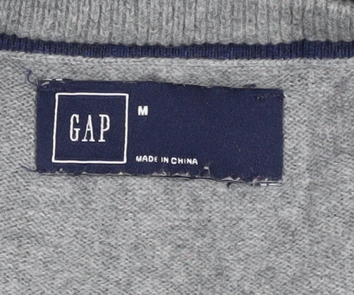 GAP Men's Grey V-Neck Cotton Pullover Jumper M