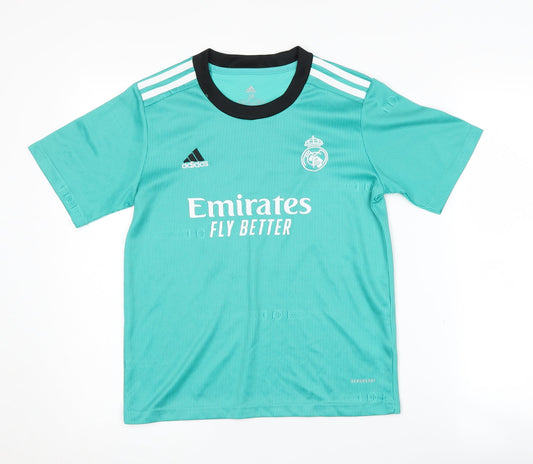 Additional front view of Adidas boys’ green football jersey, size 26, lightweight