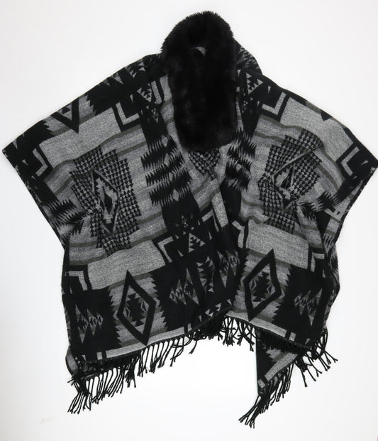 Womens UK Size One Size Quiz Black Cape Jumper