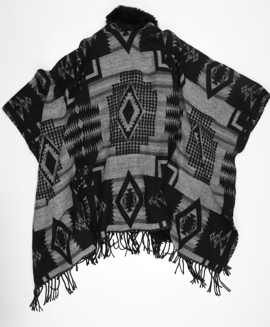 Womens UK Size One Size Quiz Black Cape Jumper