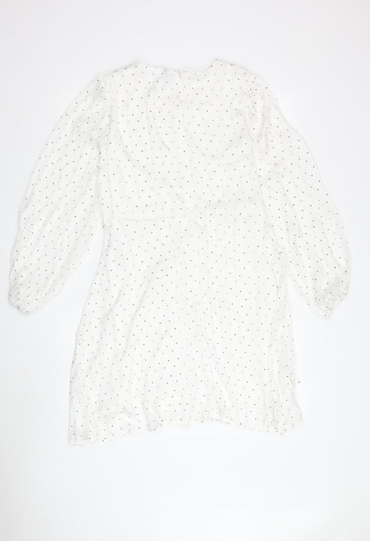 Y.A.S Women's White Midi Dress - L, Polka Dot Fit & Flare