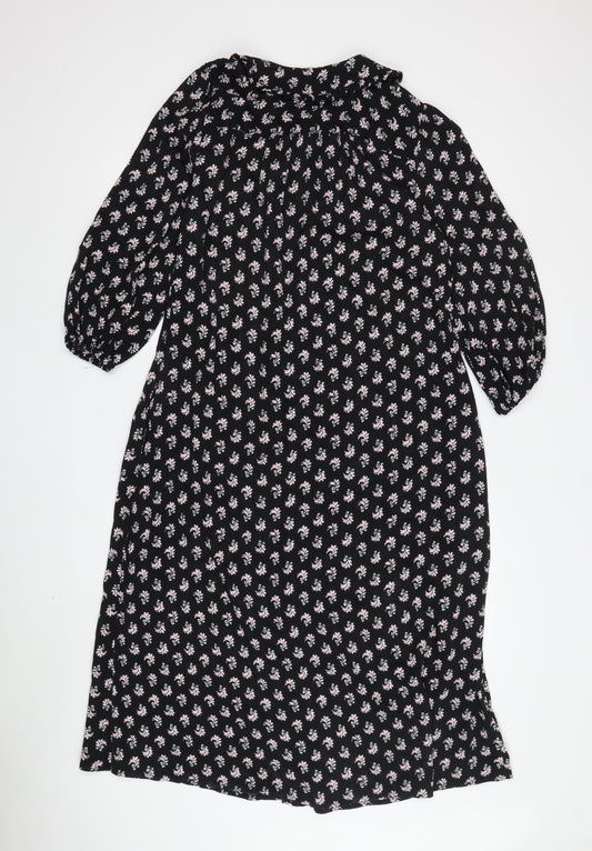 Per Una Women's Black Floral Midi A-Line Dress Size 8