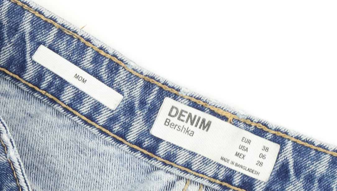 Bershka Women's Blue Mom Jeans, Size 10, Distressed