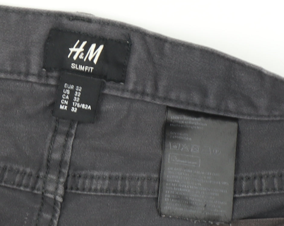 H&M Men's Grey Slim Jeans, Size M, Mid-Rise Comfort