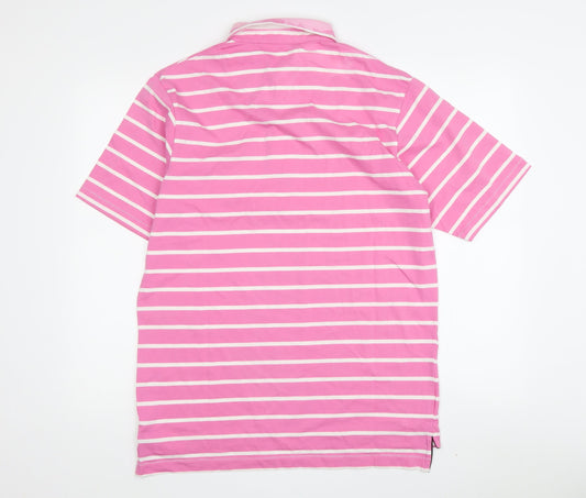 Karl Kertess Men's Pink Striped Polo, Medium, Short Sleeve