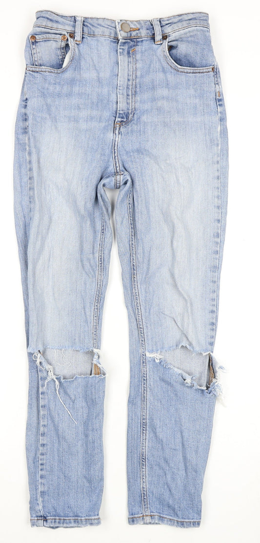 Additional front view of ASOS Women's Light Blue High-Rise Distressed Mom Jeans -, size 8