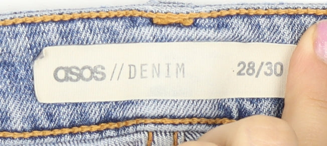 ASOS Women's Light Blue High-Rise Distressed Mom Jeans - Size 8