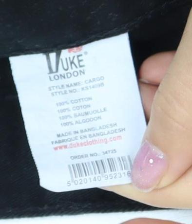 Duke Jeans Men's Black Cargo Jeans Size 52 with Button Closure