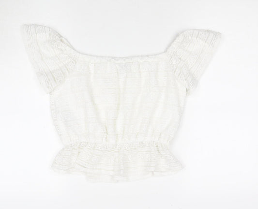 Miss Selfridge White Lace Off Shoulder Blouse, Size 12