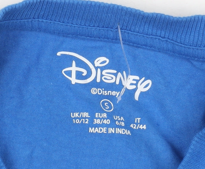 Womens UK Size S Disney Blue Basic T-Shirt