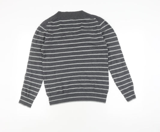 Gap Women's Grey Striped V-Neck Pullover Jumper M