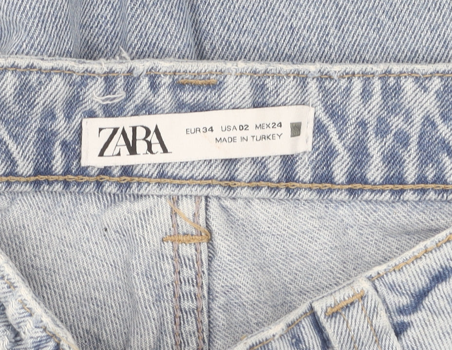 Zara Women's Blue Mom Jeans Size 6 High Rise Distressed