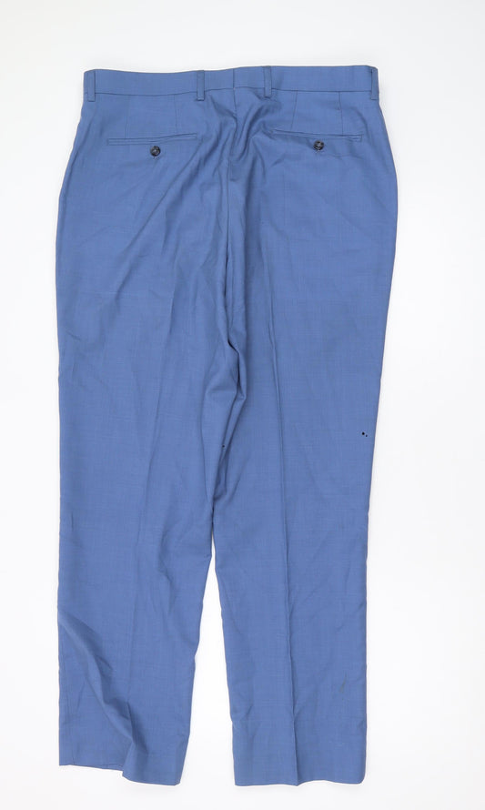 Samuel Windsor Men's Blue Wool Dress Trousers 36