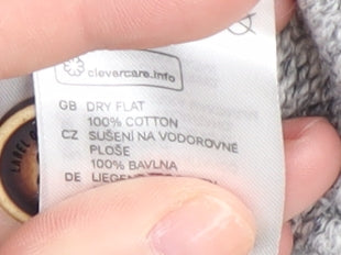 Brand and care label for H&M Grey Henley Hoodie L unisex adults