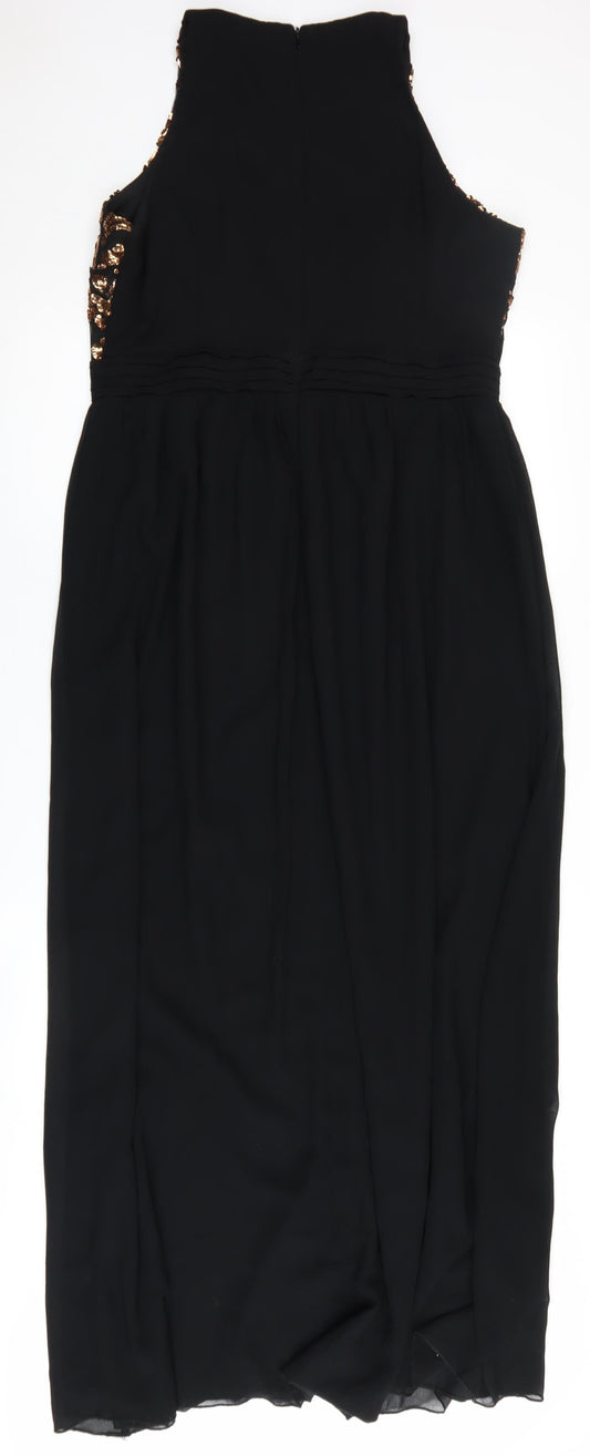 Little Mistress Women's Black Sequin Halter Maxi Dress