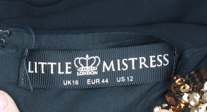 Little Mistress Women's Black Sequin Halter Maxi Dress