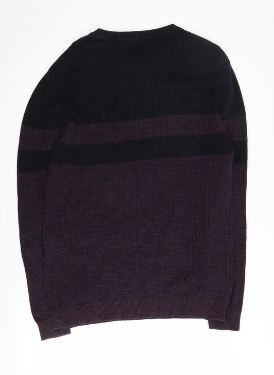 Next Men's Black Striped Cotton Pullover Jumper L